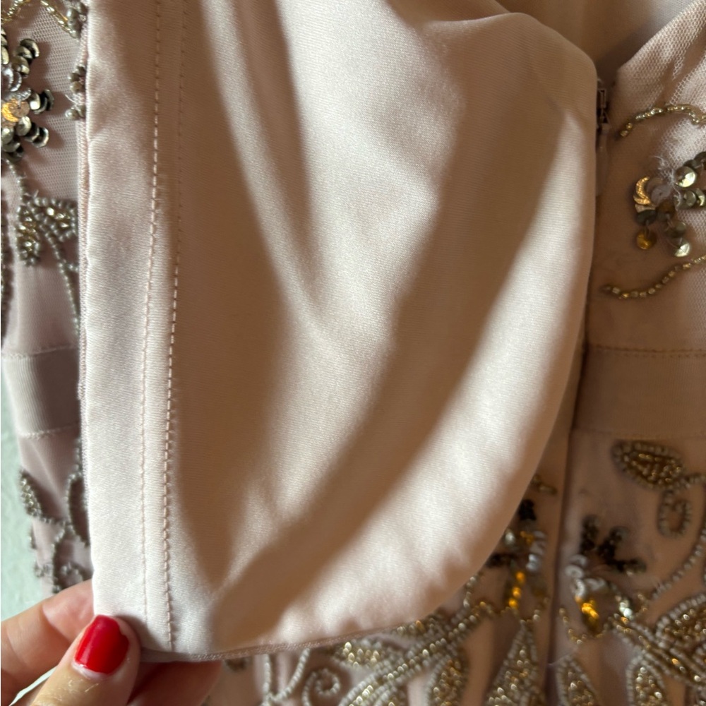 Adrianna Papell Blush Pink Beaded Backless Evening Gown - Picture 7 of 10